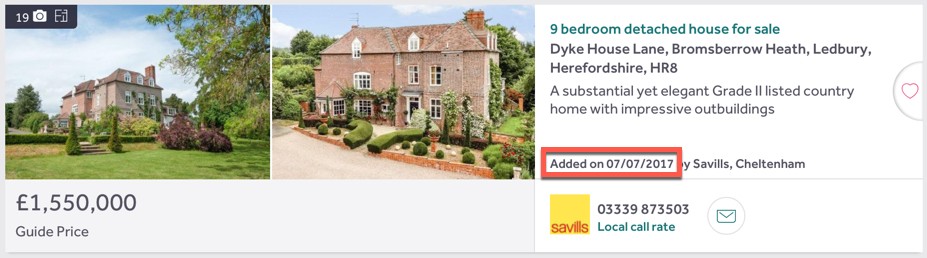 Date property was listed on Rightmove